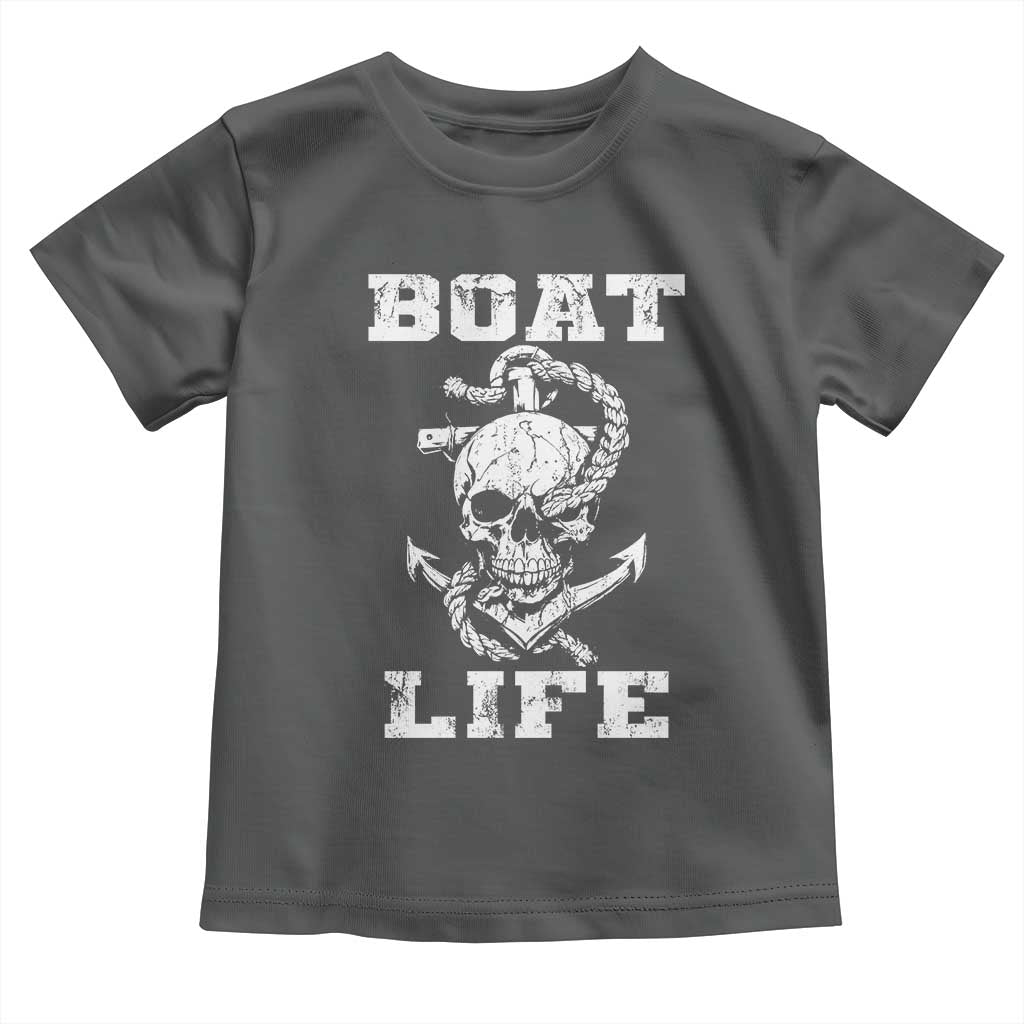 Boat Life Toddler T Shirt Funny Skull Anchor TS09 Dark Heather Print Your Wear