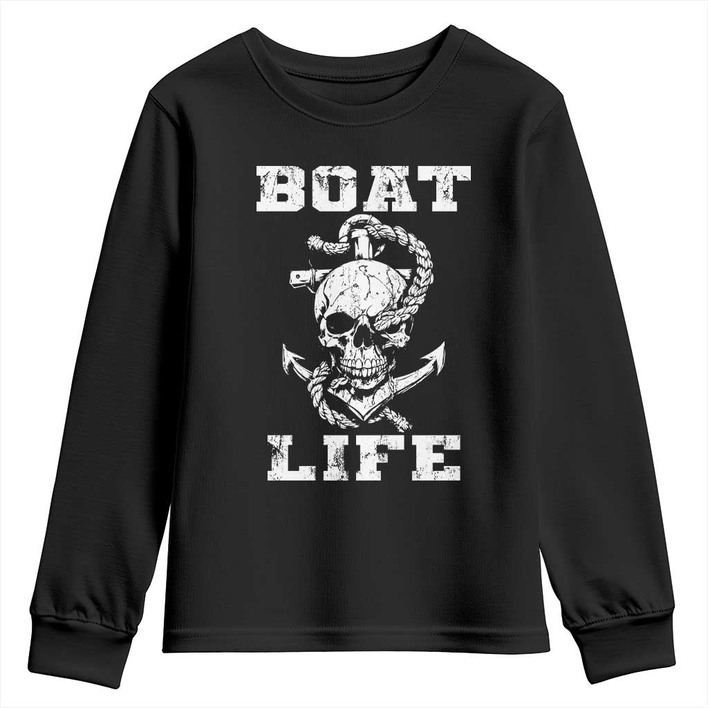 Boat Life Youth Sweatshirt Funny Skull Anchor TS09 Black Print Your Wear