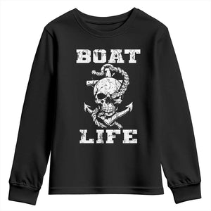 Boat Life Youth Sweatshirt Funny Skull Anchor TS09 Black Print Your Wear