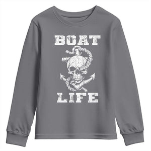Boat Life Youth Sweatshirt Funny Skull Anchor TS09 Charcoal Print Your Wear