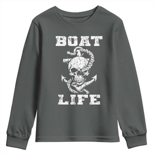 Boat Life Youth Sweatshirt Funny Skull Anchor TS09 Dark Heather Print Your Wear