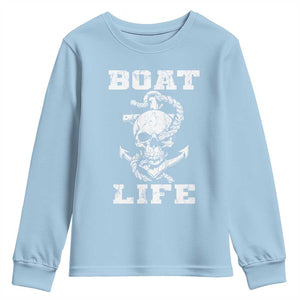 Boat Life Youth Sweatshirt Funny Skull Anchor TS09 Light Blue Print Your Wear