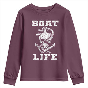 Boat Life Youth Sweatshirt Funny Skull Anchor TS09 Maroon Print Your Wear