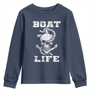 Boat Life Youth Sweatshirt Funny Skull Anchor TS09 Navy Print Your Wear
