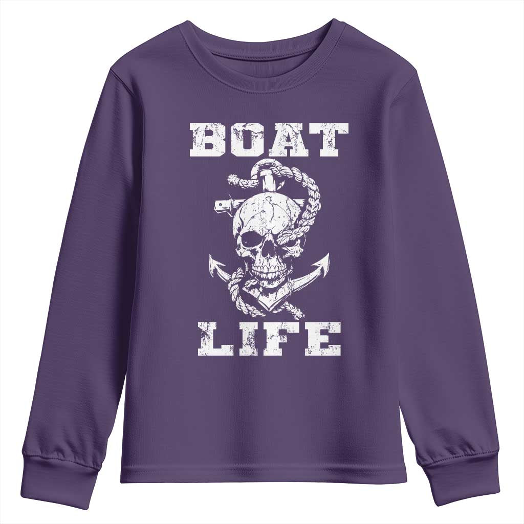 Boat Life Youth Sweatshirt Funny Skull Anchor TS09 Purple Print Your Wear