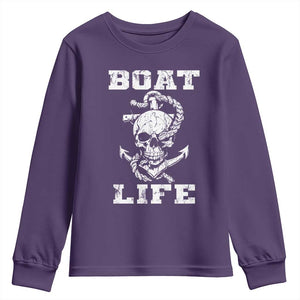 Boat Life Youth Sweatshirt Funny Skull Anchor TS09 Purple Print Your Wear
