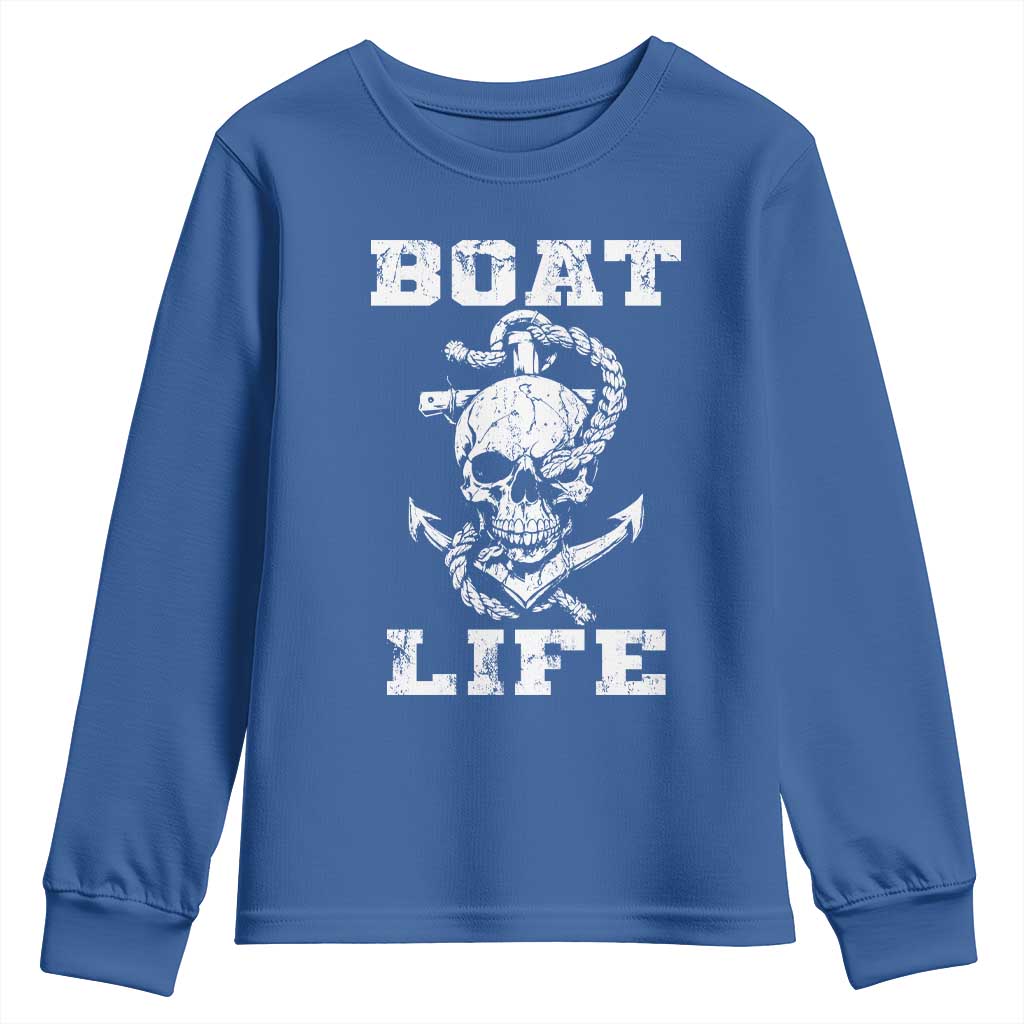 Boat Life Youth Sweatshirt Funny Skull Anchor TS09 Royal Blue Print Your Wear