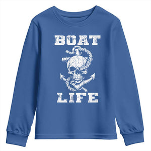 Boat Life Youth Sweatshirt Funny Skull Anchor TS09 Royal Blue Print Your Wear