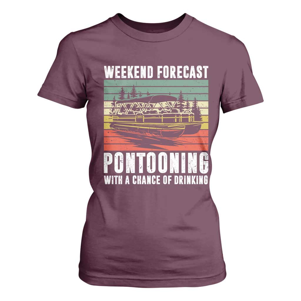 Weekend Forecast Pontooning With A Chance Of Drinking T Shirt For Women TS09 Maroon Print Your Wear