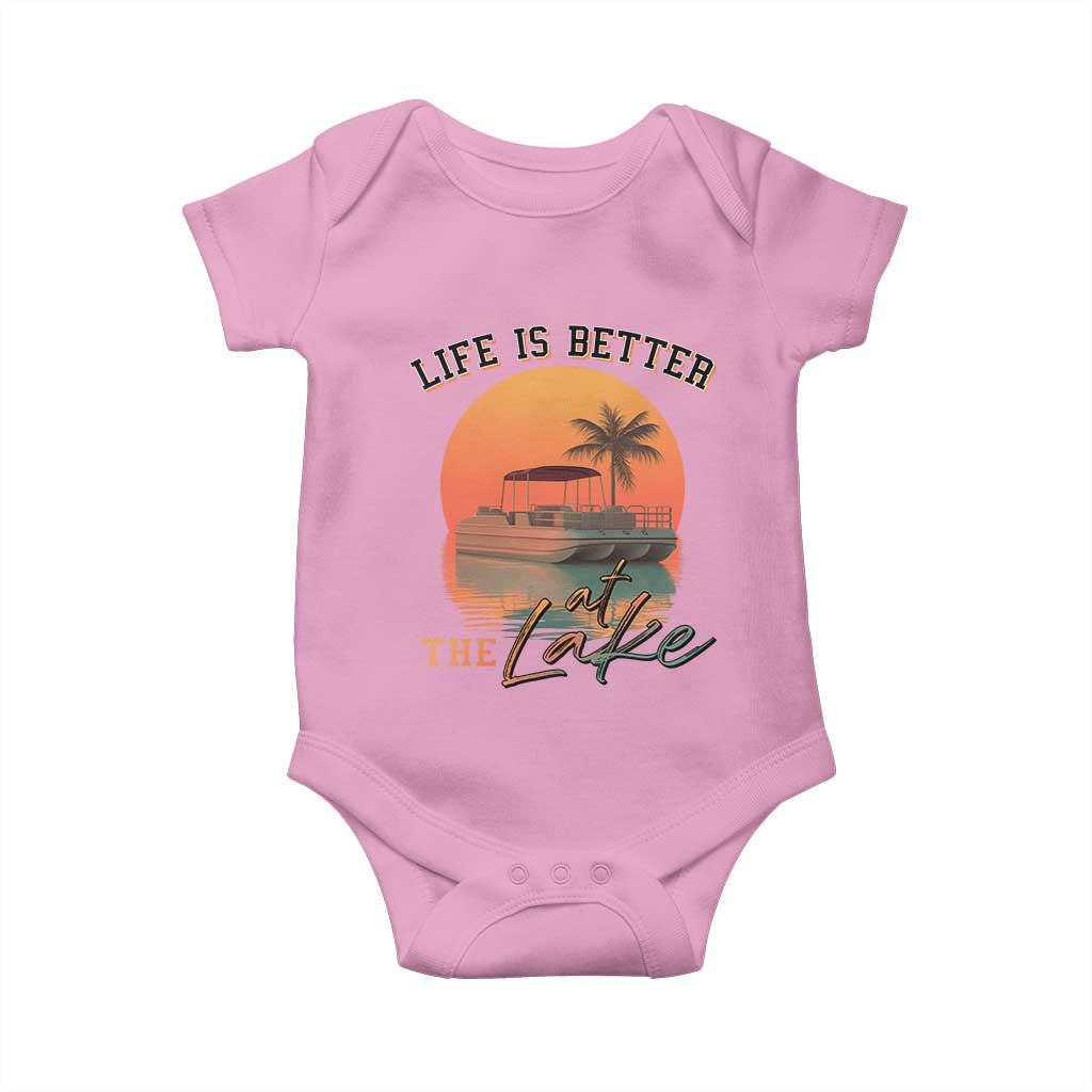 Life Is Better At The Lake Baby Onesie Pontoon Boat TS09 Light Pink Print Your Wear