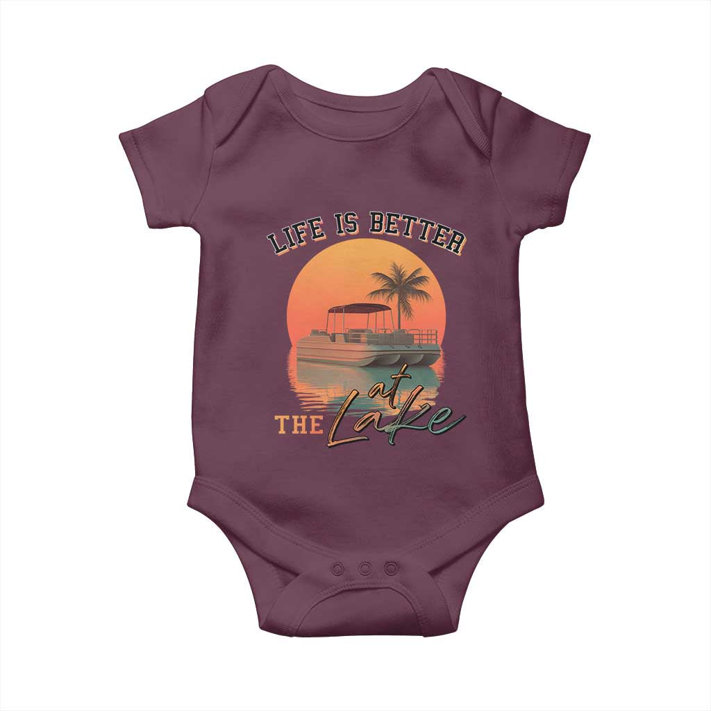 Life Is Better At The Lake Baby Onesie Pontoon Boat TS09 Maroon Print Your Wear
