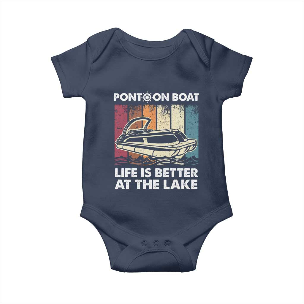 Pontoon Boat Baby Onesie Life Is Better At The Lake TS09 Navy Print Your Wear