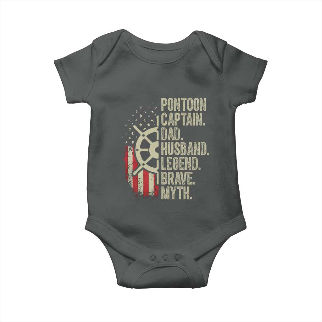 Pontoon Boat Captain Baby Onesie Dad Husband Legend Brave Myth TS09 Dark Heather Print Your Wear