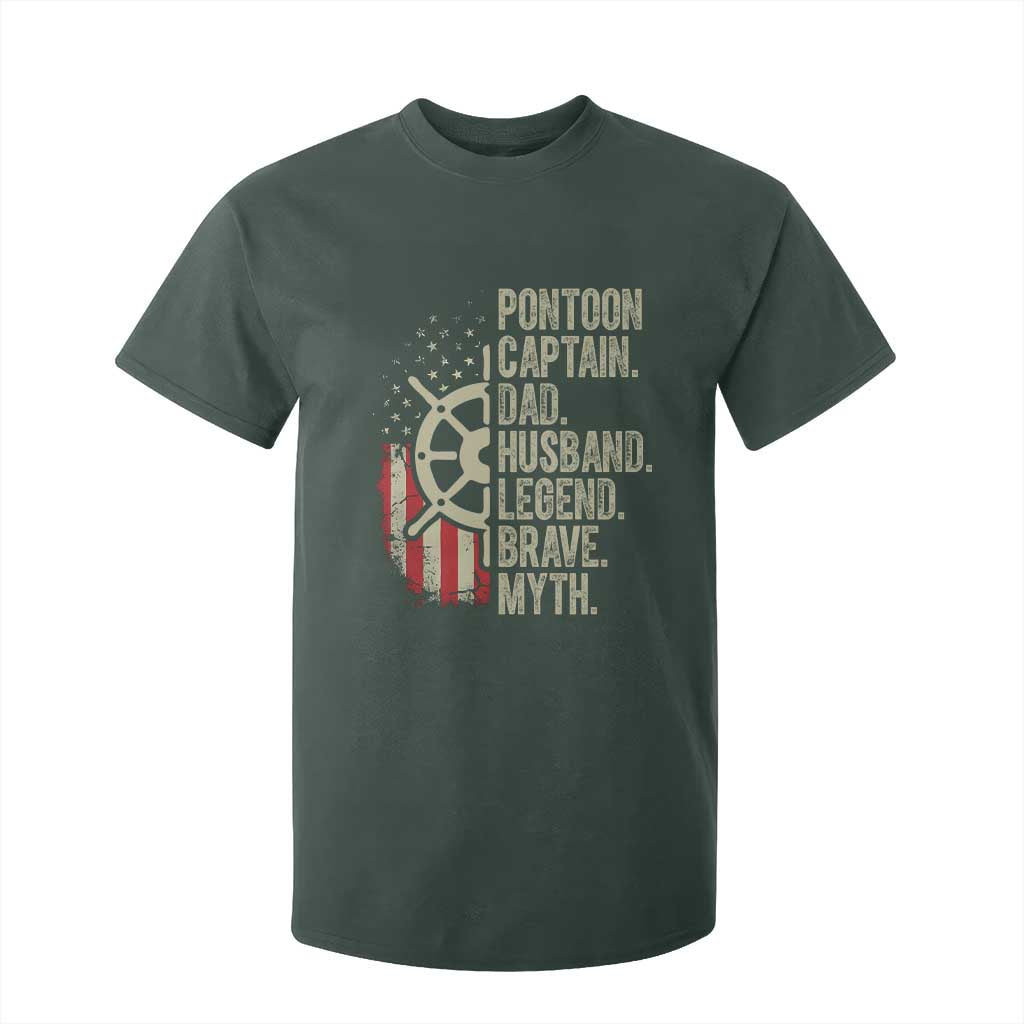 Pontoon Boat Captain T Shirt For Kid Dad Husband Legend Brave Myth TS09 Dark Forest Green Print Your Wear