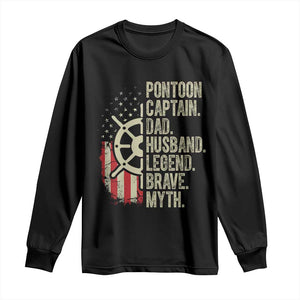 Pontoon Boat Captain Long Sleeve Shirt Dad Husband Legend Brave Myth TS09 Black Print Your Wear