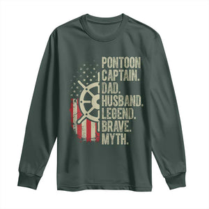 Pontoon Boat Captain Long Sleeve Shirt Dad Husband Legend Brave Myth TS09 Dark Forest Green Print Your Wear