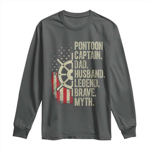 Pontoon Boat Captain Long Sleeve Shirt Dad Husband Legend Brave Myth TS09 Dark Heather Print Your Wear
