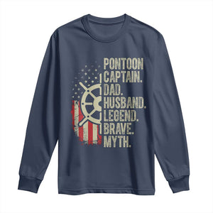 Pontoon Boat Captain Long Sleeve Shirt Dad Husband Legend Brave Myth TS09 Navy Print Your Wear