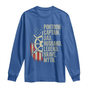 Pontoon Boat Captain Long Sleeve Shirt Dad Husband Legend Brave Myth TS09 Royal Blue Print Your Wear
