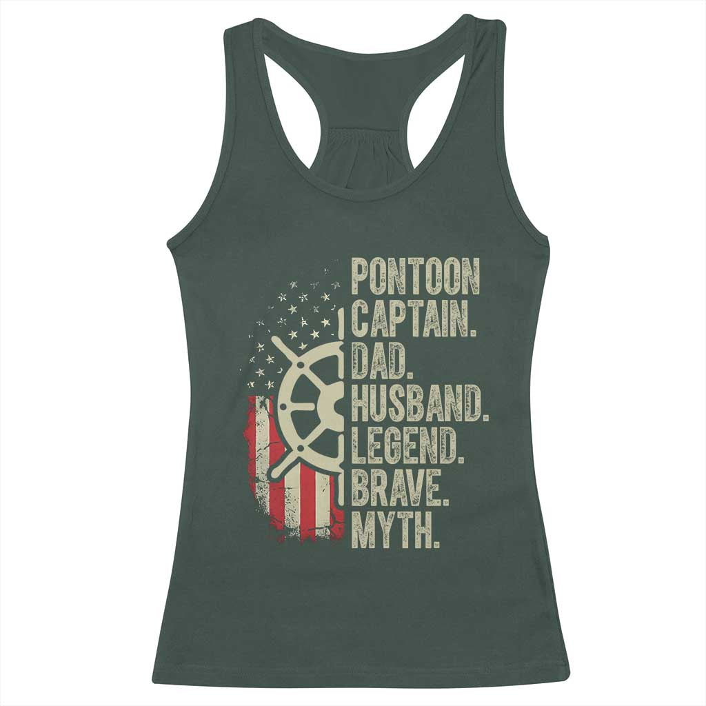 Pontoon Boat Captain Racerback Tank Top Dad Husband Legend Brave Myth TS09 Dark Forest Green Print Your Wear
