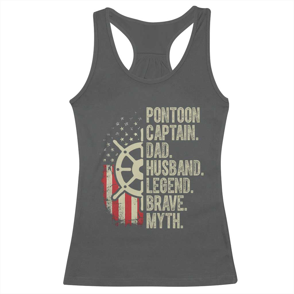 Pontoon Boat Captain Racerback Tank Top Dad Husband Legend Brave Myth TS09 Dark Heather Print Your Wear