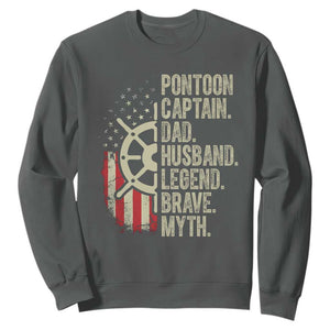 Pontoon Boat Captain Sweatshirt Dad Husband Legend Brave Myth TS09 Dark Heather Print Your Wear