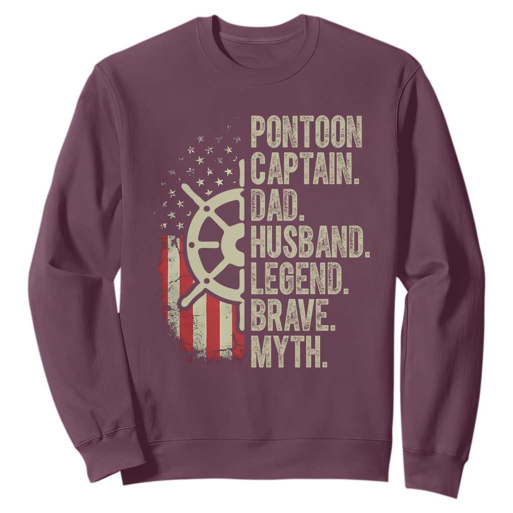 Pontoon Boat Captain Sweatshirt Dad Husband Legend Brave Myth TS09 Maroon Print Your Wear