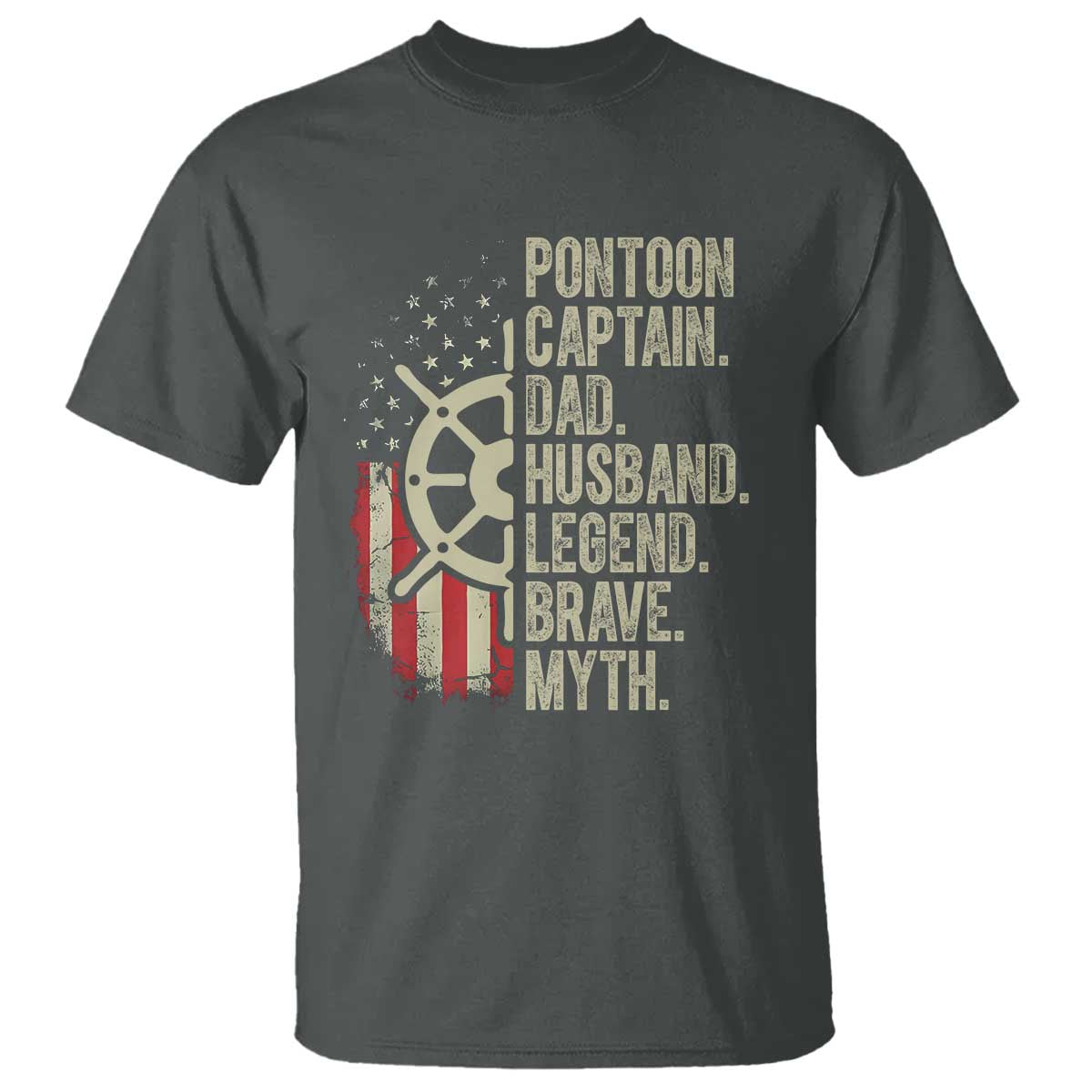 Pontoon Boat Captain T Shirt Dad Husband Legend Brave Myth TS09 Dark Heather Print Your Wear