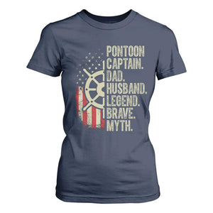 Pontoon Boat Captain T Shirt For Women Dad Husband Legend Brave Myth TS09 Navy Print Your Wear