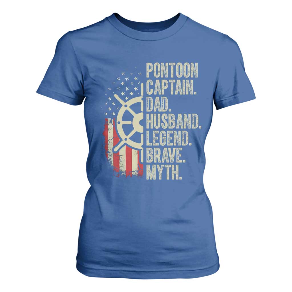 Pontoon Boat Captain T Shirt For Women Dad Husband Legend Brave Myth TS09 Royal Blue Print Your Wear