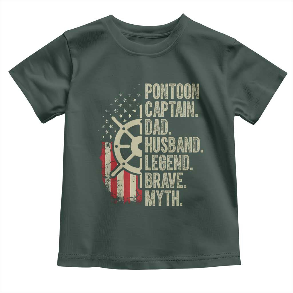 Pontoon Boat Captain Toddler T Shirt Dad Husband Legend Brave Myth TS09 Dark Forest Green Print Your Wear