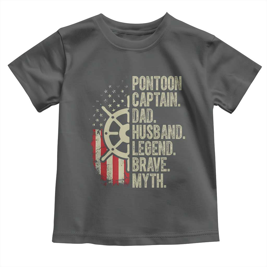 Pontoon Boat Captain Toddler T Shirt Dad Husband Legend Brave Myth TS09 Dark Heather Print Your Wear