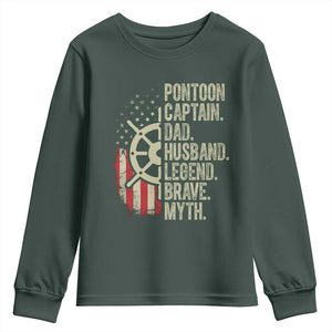Pontoon Boat Captain Youth Sweatshirt Dad Husband Legend Brave Myth TS09 Dark Forest Green Print Your Wear