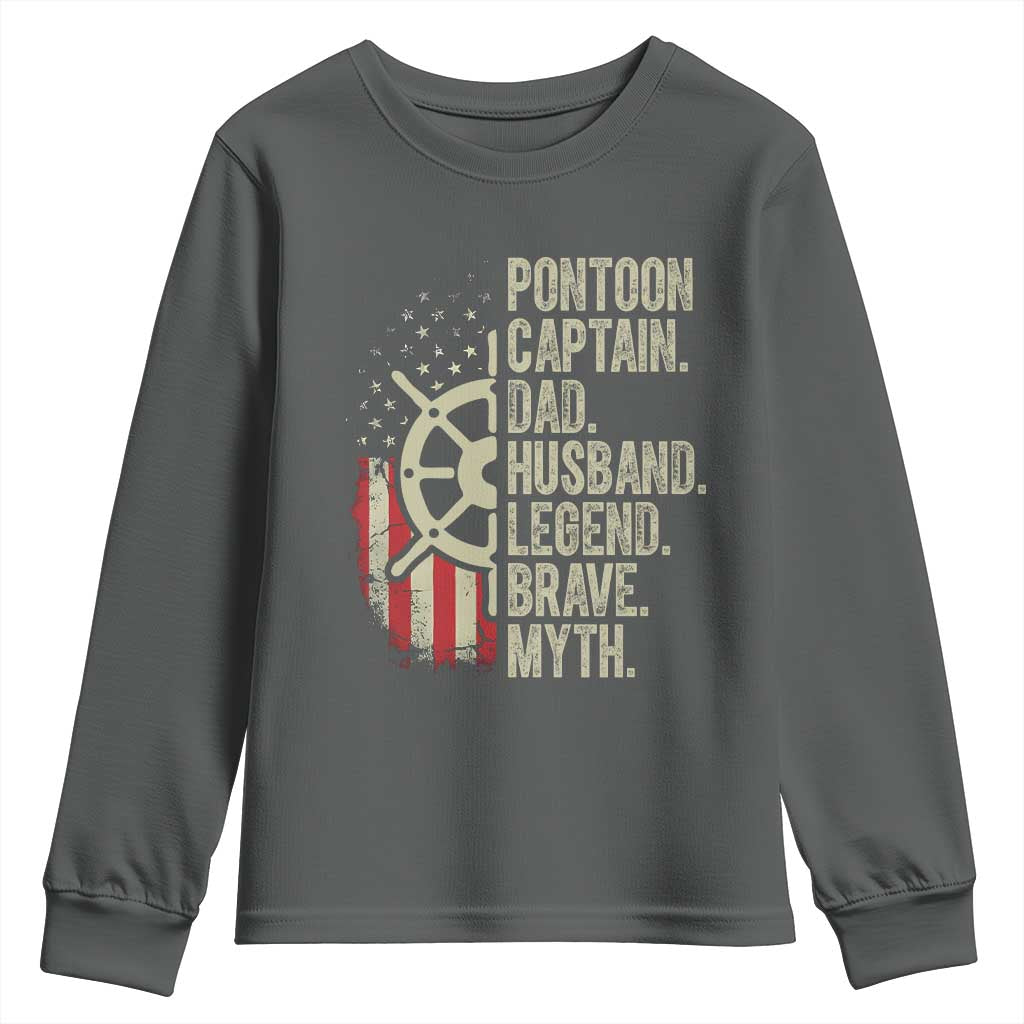Pontoon Boat Captain Youth Sweatshirt Dad Husband Legend Brave Myth TS09 Dark Heather Print Your Wear