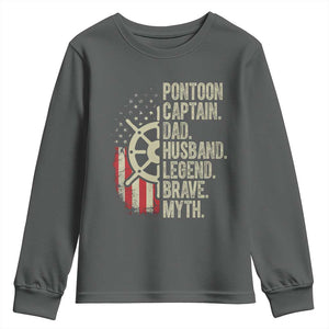 Pontoon Boat Captain Youth Sweatshirt Dad Husband Legend Brave Myth TS09 Dark Heather Print Your Wear