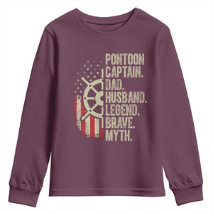 Pontoon Boat Captain Youth Sweatshirt Dad Husband Legend Brave Myth TS09 Maroon Print Your Wear