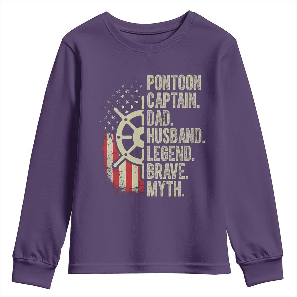 Pontoon Boat Captain Youth Sweatshirt Dad Husband Legend Brave Myth TS09 Purple Print Your Wear