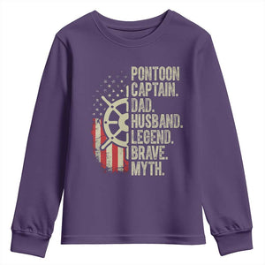 Pontoon Boat Captain Youth Sweatshirt Dad Husband Legend Brave Myth TS09 Purple Print Your Wear