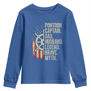 Pontoon Boat Captain Youth Sweatshirt Dad Husband Legend Brave Myth TS09 Royal Blue Print Your Wear