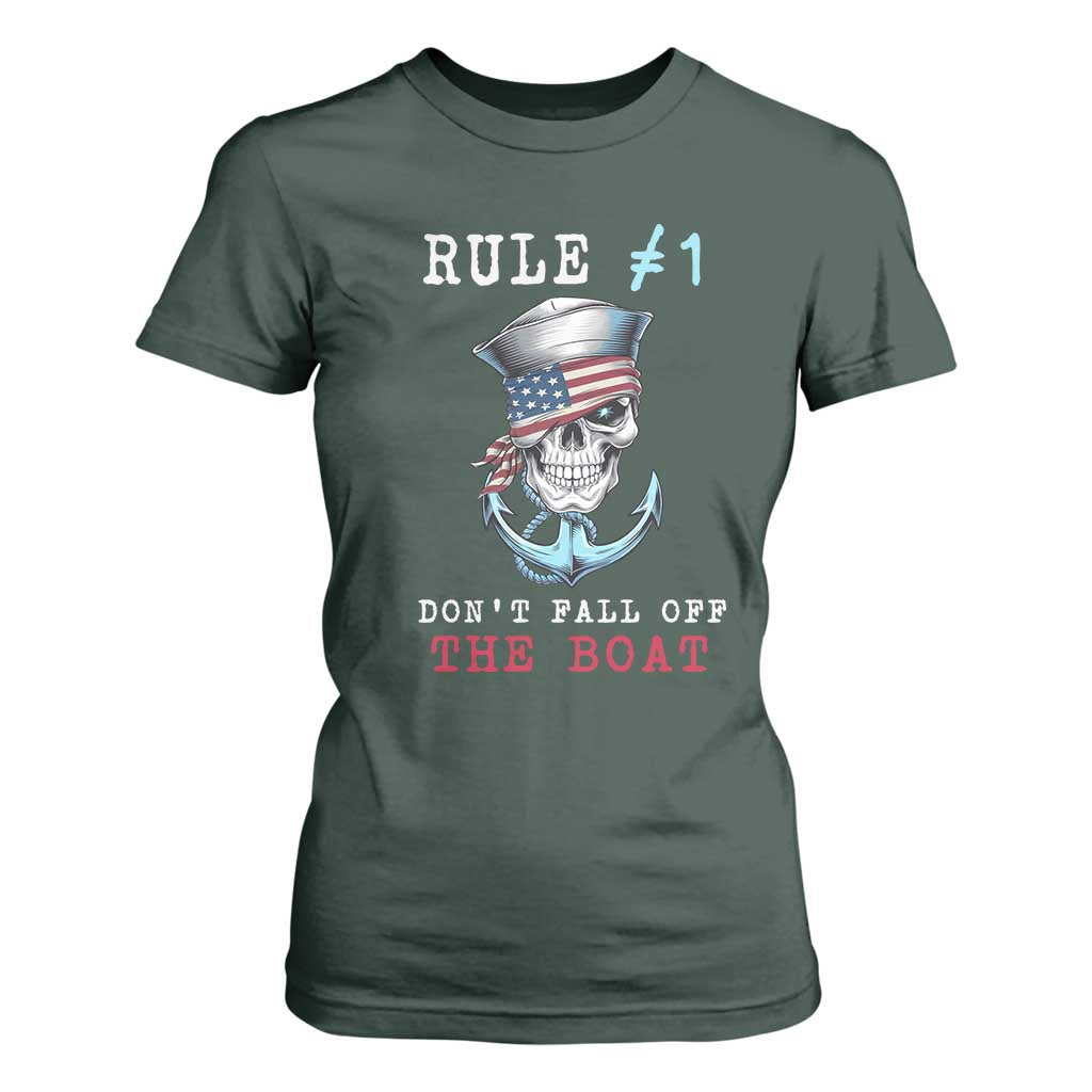 Funny Pirate Rule T Shirt For Women Don't Fall Off The Boat TS09 Dark Forest Green Print Your Wear