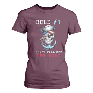 Funny Pirate Rule T Shirt For Women Don't Fall Off The Boat TS09 Maroon Print Your Wear