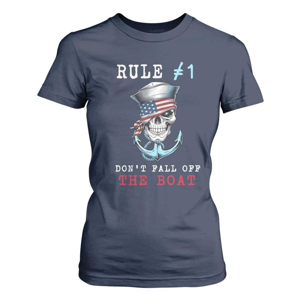 Funny Pirate Rule T Shirt For Women Don't Fall Off The Boat TS09 Navy Print Your Wear