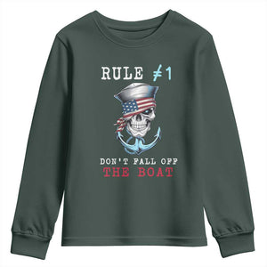 Funny Pirate Rule Youth Sweatshirt Don't Fall Off The Boat TS09 Dark Forest Green Print Your Wear