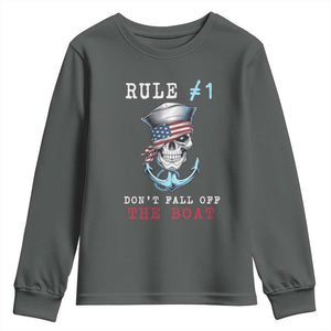 Funny Pirate Rule Youth Sweatshirt Don't Fall Off The Boat TS09 Dark Heather Print Your Wear