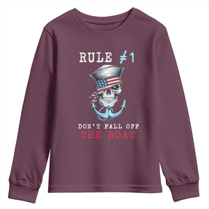 Funny Pirate Rule Youth Sweatshirt Don't Fall Off The Boat TS09 Maroon Print Your Wear