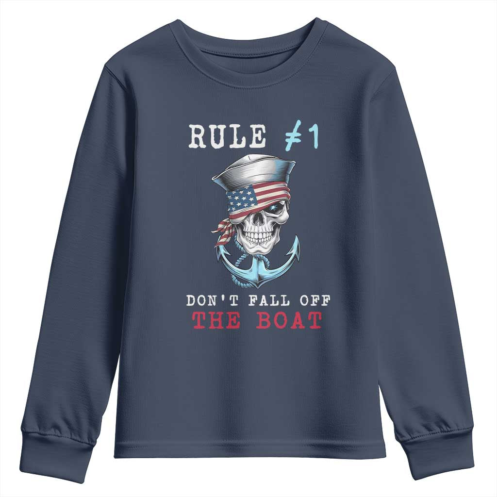 Funny Pirate Rule Youth Sweatshirt Don't Fall Off The Boat TS09 Navy Print Your Wear