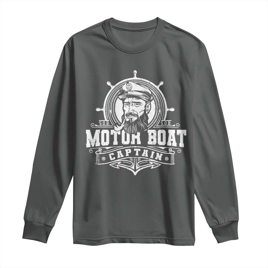 Vintage Motor Boat Captain Long Sleeve Shirt TS09 Dark Heather Print Your Wear