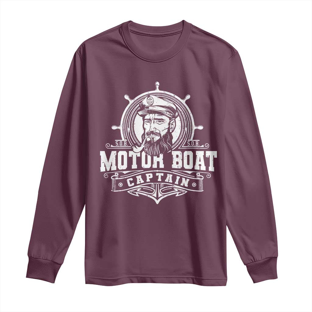 Vintage Motor Boat Captain Long Sleeve Shirt TS09 Maroon Print Your Wear