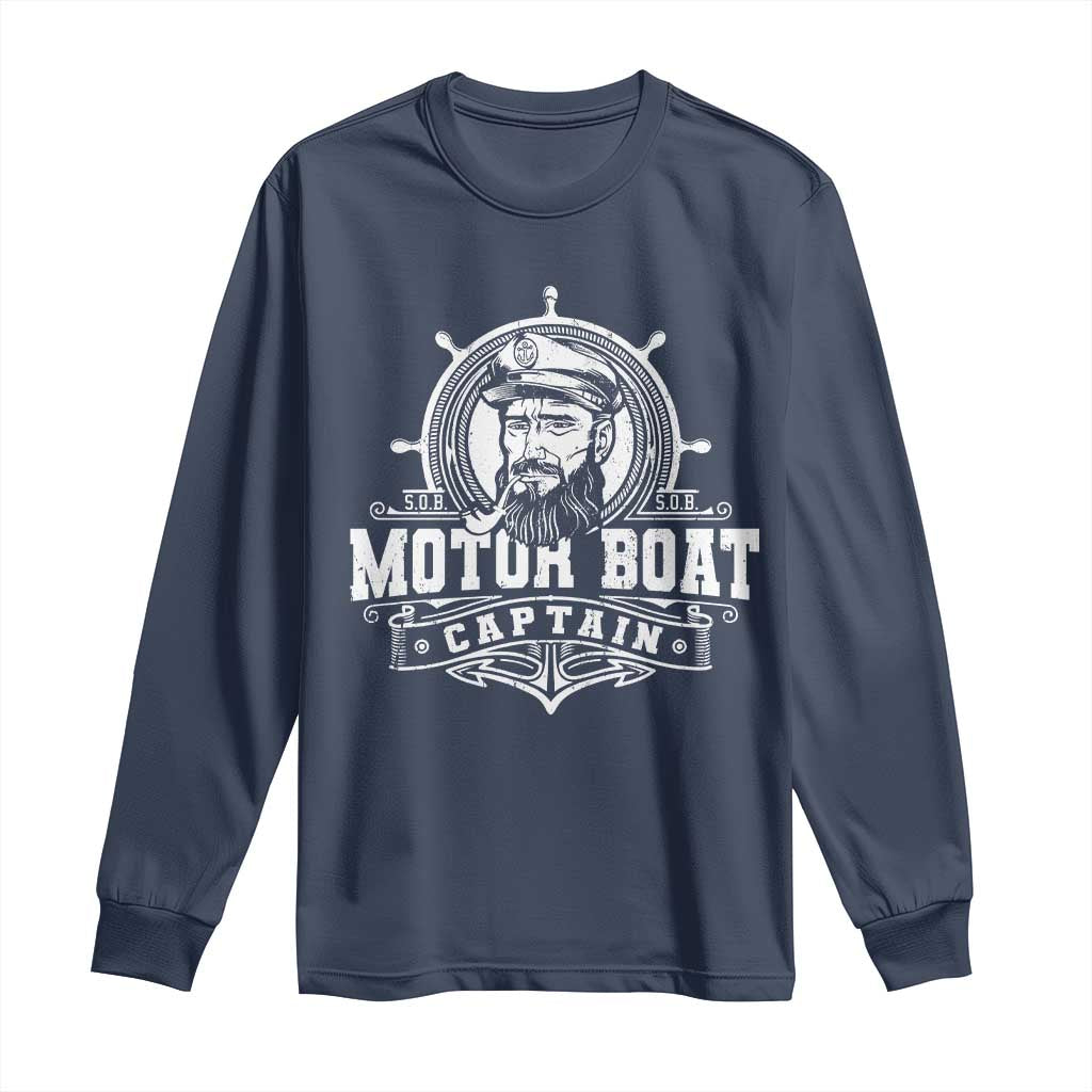 Vintage Motor Boat Captain Long Sleeve Shirt TS09 Navy Print Your Wear