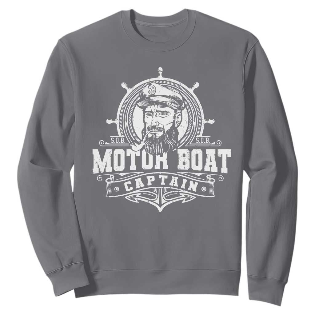 Vintage Motor Boat Captain Sweatshirt TS09 Charcoal Print Your Wear